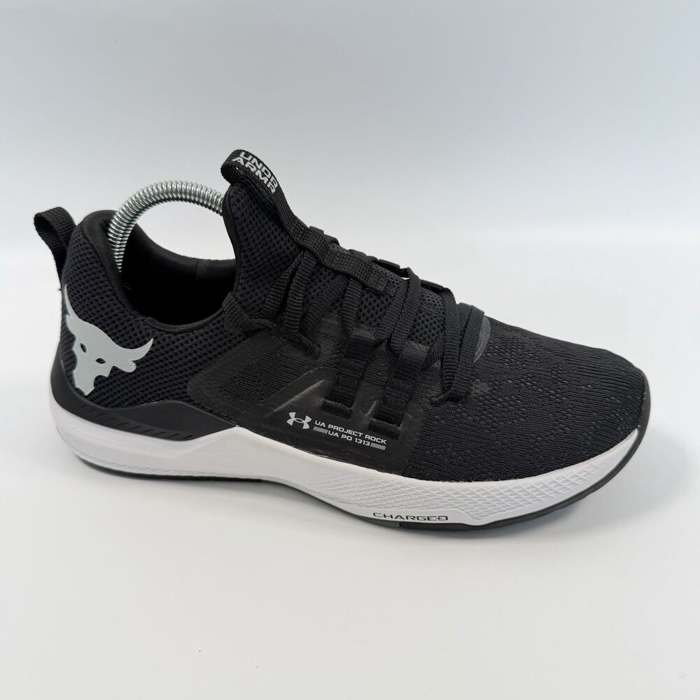 Under Armour Project Rock BSR Black White Shoes Sneakers Size M 8 W 9.5